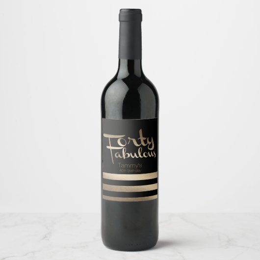 Modern Goud 40e Verjaardagsfeestje Wijn Etiket (Voorkant)