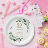 Modern Goud 50e Bruiloft Jubileum Groen Papieren Bordje (Feest)