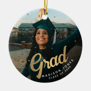Modern Goud Afstudeerder Foto Afstuderen Keramisch Ornament