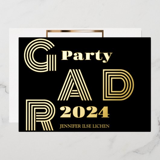 MODERN GOUD AFSTUDEERDER PARTY FOLIE UITNODIGING (Voorkant / Achterkant)