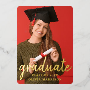 Modern Goud Afstuderen 2-foto Collage Afstuderen Folie Uitnodiging