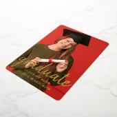 Modern Goud Afstuderen 2-foto Collage Afstuderen Folie Uitnodiging (Gedraaid)