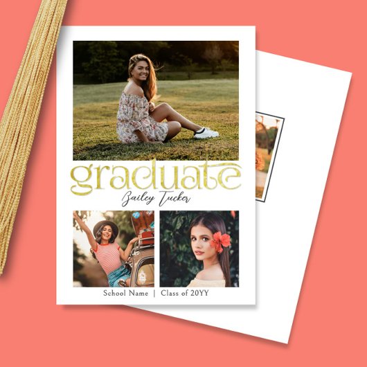 Modern Goud Afstuderen 4-foto Collage Afstuderen Aankondiging