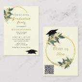 Modern Goud Afstuderen Invitation met QR Code Notitiekaartje (Voorkant / Achterkant)