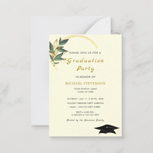 Modern Goud Afstuderen Invitation met QR Code Notitiekaartje (Voorkant)