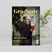 Modern Goud Afstuderen Tijdschrift Afstudeerfeest Folie Uitnodiging (Staand Voorkant)