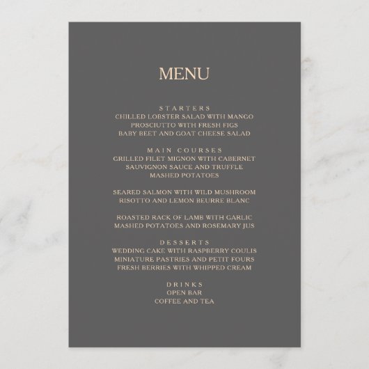 Modern Goud Antraciet Artistieke Waterverf Bruilof Menu (Voorkant)