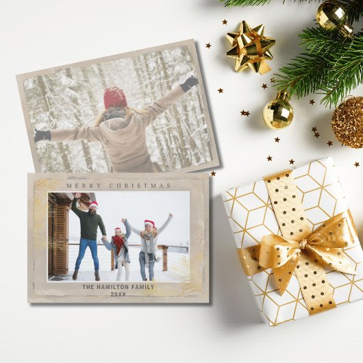 Modern Goud & Beige Foliage Kerstmis Feestdagenkaart