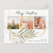 Modern Goud Bladgroen 3 Fotocollage Kerstmis Briefkaart (Voorkant)