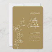 Modern Goud Bladgroen Omtrek Foto Bruiloft Kaart (Voorkant)