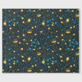 Modern Goud & Blauw Abstract Bloemen Cadeaupapier (Vlak)