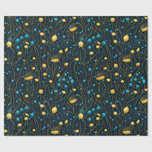 Modern Goud & Blauw Abstract Bloemen Cadeaupapier (Vlak)