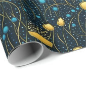 Modern Goud & Blauw Abstract Bloemen Cadeaupapier (Rol Hoek)