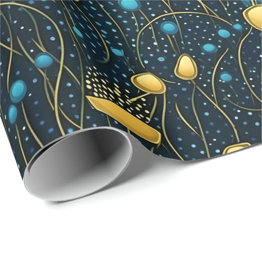 Modern Goud & Blauw Abstract Bloemen Cadeaupapier (Rol Hoek)