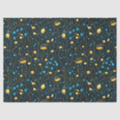 Modern Goud & Blauw Abstract Bloemen Decoupage Tissuepapier (Voorkant)