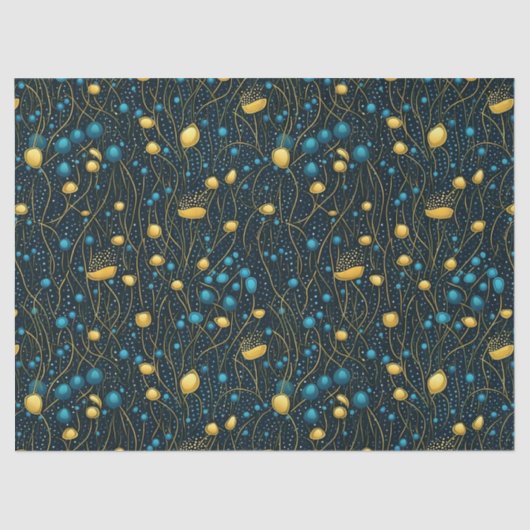 Modern Goud & Blauw Abstract Bloemen Decoupage Tissuepapier (Voorkant)