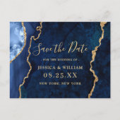 Modern Goud Blauw Agaat Bruiloft Save the Date Briefkaart (Voorkant)