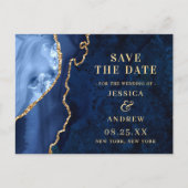 Modern Goud Blauw Agaat Bruiloft Save the Date Briefkaart (Voorkant)