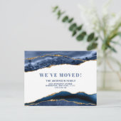 Modern Goud Blauw Agaat Marmer Bewegende Aankondig Briefkaart (Staand voorkant)