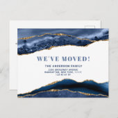Modern Goud Blauw Agaat Marmer Bewegende Aankondig Briefkaart (Voorkant / Achterkant)