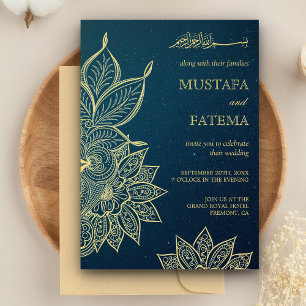 Modern Goud Blauw Galaxy Henna Islamitisch Huwelij Kaart