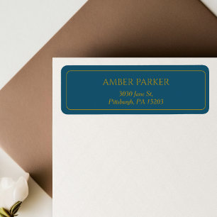 Modern Goud Blauw Kader Terugkeeradresetiket Etiket