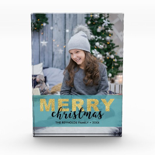 Modern Goud Blauw Kerstmis - Fotoblok (Voorkant)