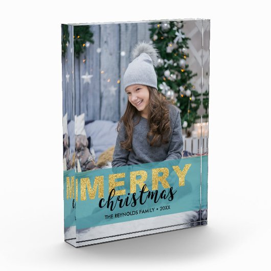 Modern Goud Blauw Kerstmis - Fotoblok (Links)