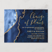 Modern Goud Blauw Marmer Wijziging Van Datum Uitge Briefkaart (Voorkant)