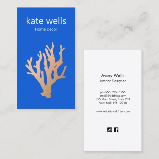 Modern Goud Blauw Oceaan Koraalrif Nautisch Visitekaartje (Voorkant / Achterkant)