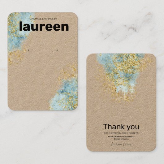 Modern Goud Blauw Oorbel Display Visitekaartje (Voorkant / Achterkant)