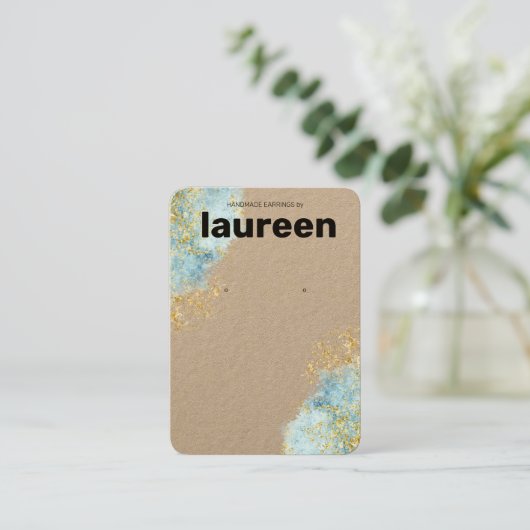 Modern Goud Blauw Oorbel Display Visitekaartje (Staand voorkant)