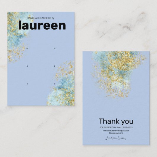 Modern Goud Blauw Oorbel Display Visitekaartje (Voorkant / Achterkant)