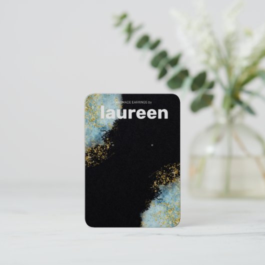 Modern Goud Blauw Oorbel Display Visitekaartje (Staand voorkant)