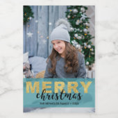 Modern Goud Blauw Vrolijk Kerstfoto Eten Label Voedselcontainer Etiket (Enkel label)