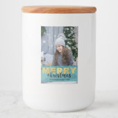 Modern Goud Blauw Vrolijk Kerstfoto Eten Label Voedselcontainer Etiket (Voorkant)