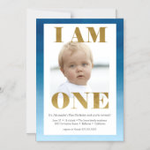 Modern goud + blauwe foto 1e verjaardag magnetische uitnodiging (Voorkant)