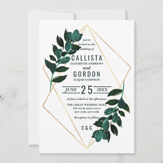 Modern Goud Blauwgroen Groen Terrarium bruiloft Kaart (Voorkant)