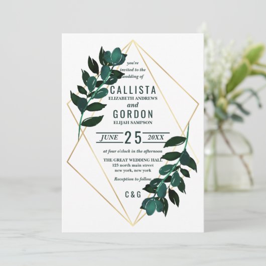 Modern Goud Blauwgroen Groen Terrarium bruiloft Kaart (Staand voorkant)