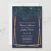Modern Goud Blauwgroen Palm Leaves Geo Borders Wed Kaart (Voorkant)