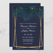 Modern Goud Blauwgroen Palm Leaves Geo Borders Wed Kaart (Voorkant / Achterkant)