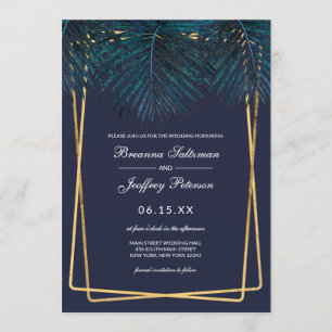 Modern Goud Blauwgroen Palm Leaves Geo Borders Wed Kaart