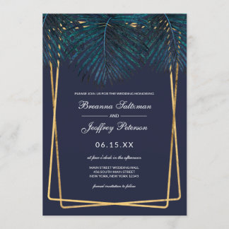 Modern Goud Blauwgroen Palm Leaves Geo Borders Wed Kaart