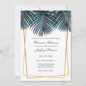Modern Goud Blauwgroen Palm Leaves Geo Borders Wed Kaart (Voorkant)