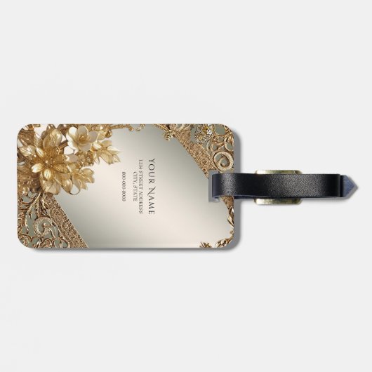 Modern Goud  Bloemen Bagagelabel (Achterkant horizontaal)