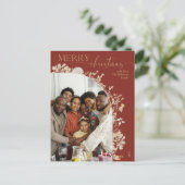 Modern Goud Bloemen Classic Rood Kerst Briefkaart (Staand voorkant)