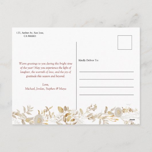 Modern Goud Bloemen Classic Rood Kerst Briefkaart (Achterkant)