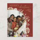 Modern Goud Bloemen Classic Rood Kerst Briefkaart (Voorkant)