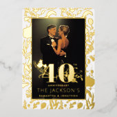 Modern Goud Bloemen Formele 40e bruiloft Jubileum Folie Uitnodiging (Voorkant)