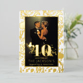 Modern Goud Bloemen Formele 40e bruiloft Jubileum Folie Uitnodiging (Staand Voorkant)